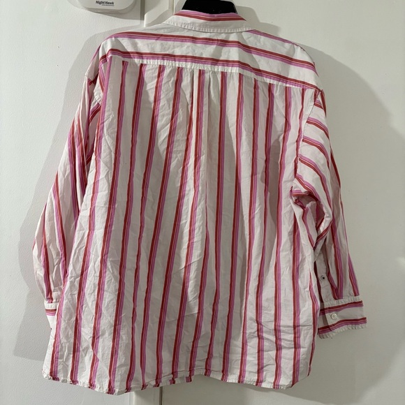 J Crew Poplin Shirt Top Pink White Stripe Relaxed Fit Washed Cotton Sz 20 Preppy - Picture 4 of 11